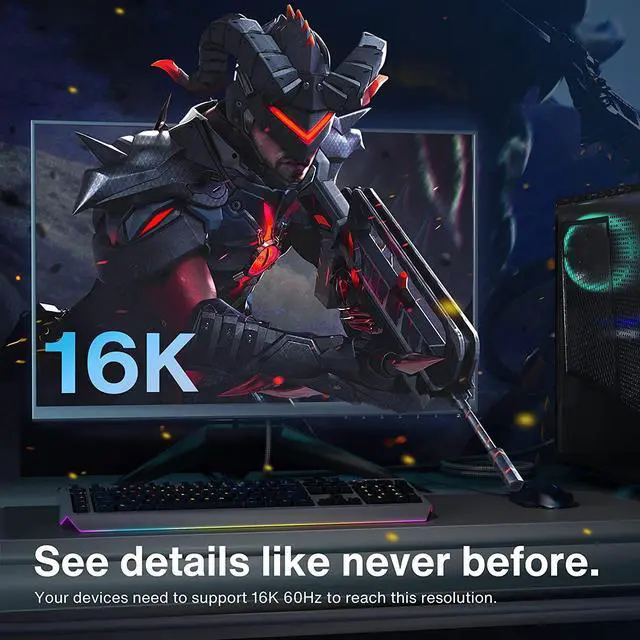 Alt view image 2 of 7 - 8K DisplayPort2.1 Cable 3.3 Foot, DP to DP Cable 2.1 Support 8K@60Hz, 4K@144Hz/120Hz, 40Gbps, Compatible with Computer, Desktop, Laptop, PC, Monitor, Projector