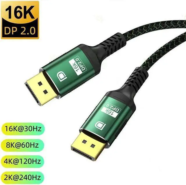 Main image of 16K Gaming DisplayPort 2.0 Cable, 16K DP Cable 2.0 Supports 80Gbps,16K@60Hz, 10K@60Hz, 8K@60Hz, 4K@165Hz, HDR, HDCP 2.2, 3D, ARC for Gaming Monitor, TV, PC, Laptop(6.6FT/ 2M)
