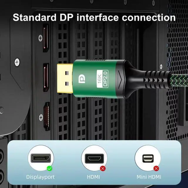 Alt view image 4 of 7 - DisplayPort 2.0 Cable 3.3ft, 16K DP 2.0 Cable Supports 80Gbps, 16K@60Hz, 8K@120Hz, 4K@240Hz/165Hz, 2K@360Hz HDR, HDCP2.2, 3D, ARC for Laptop/PC/TV/Gaming Monitor