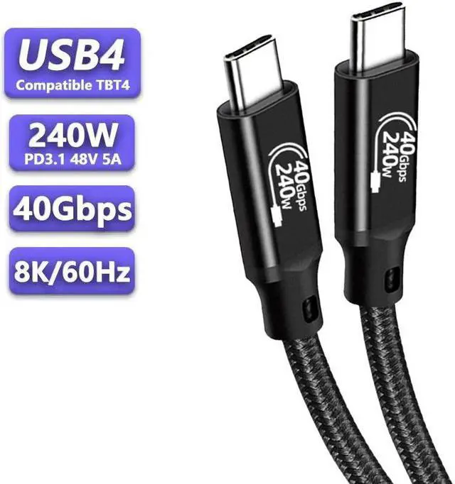 Main image of USB 4.0 240W 40Gbps Data Type-C Braided Cable - Thunderbolt 3/4 Compatible, 8K@60Hz Video, Durable Sleeved Jacket - Compatible with Mobile Phone, Notebook, MAC, SSD and all USB-C devices (5ft)