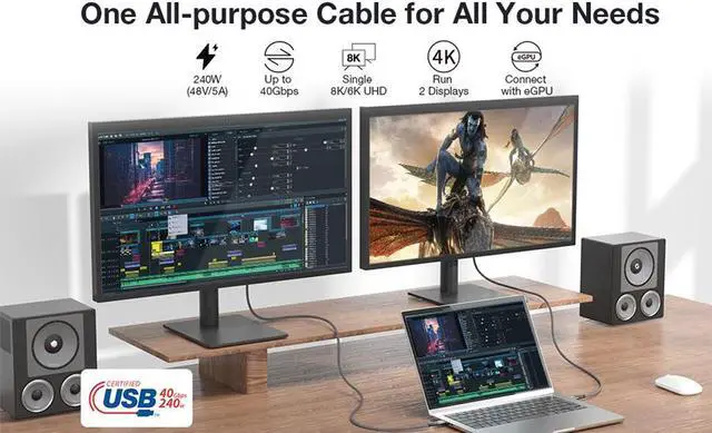 Alt view image 2 of 7 - USB 4.0 240W 40Gbps Data Type-C Braided Cable - Thunderbolt 3/4 Compatible, 8K@60Hz Video, Durable Sleeved Jacket - Compatible with Mobile Phone, Notebook, MAC, SSD and all USB-C devices (1.6ft)