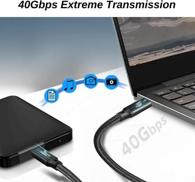 Alt view image 4 of 7 - 5FT Nylon Braided USB C to C USB4 Date Cable with 40 Gbps Data Transfer + Supports 8K Video + 240W Fast Charging for Type-c Monitor, Laptop, Dell, Phones, Docking, SSD etc