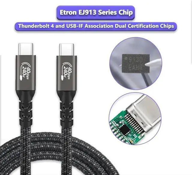 Alt view image 2 of 7 - 5FT Nylon Braided USB C to C USB4 Date Cable with 40 Gbps Data Transfer + Supports 8K Video + 240W Fast Charging for Type-c Monitor, Laptop, Dell, Phones, Docking, SSD etc