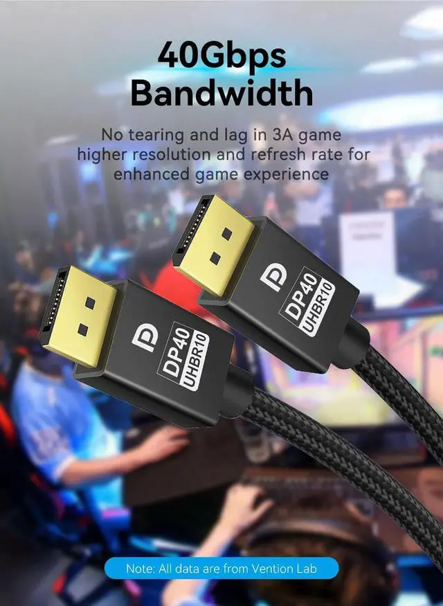 Alt view image 3 of 7 - 8K DisplayPort to DisplayPort 2.1 Cable (6.6ft)-3 Layer Shielded DP to DP Cable Cord with 8K 60Hz, Nylon Braided,40Gbps High Speed for Computer, Desktop, Laptop, PC, Monitor, Projector