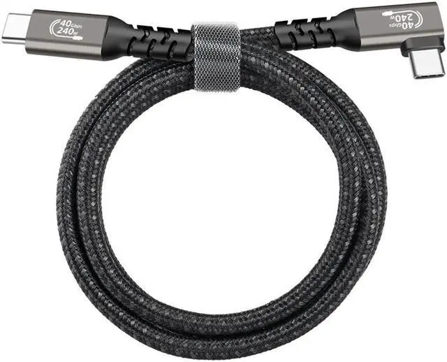 Main image of 90 Degree USB-C to USB-C Cable (40Gbps) SuperSpeed [Certified] USB4 to USB Type-C, 240W Power (USB 3.1 & 3.2 Compatible) Nylon Braided, Dual 4k or Single 8K/5k @60hz Display (1.5ft/40Gbps)