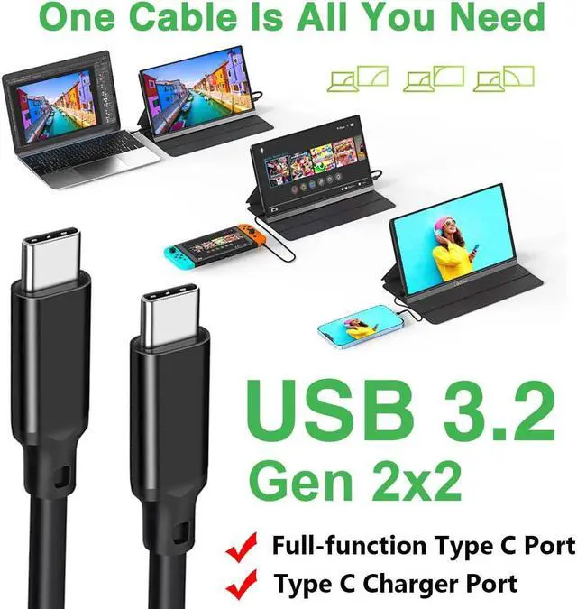 Alt view image 2 of 7 - 2-Pack USB3.2 Gen 2X2 USB C to C Cable,USB C Charger Cable 10FT, with 20Gbps Data Transfer, 5A 100W Fast Charging, 4K 60Hz HDR Monitor Video for MacBook Pro/Air, iPad Pro, SSD,Hard Drives