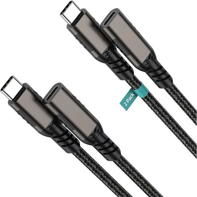 Main image of USB Type C Extension Cable 6.6FT 2Pack,USBC 3.1 Gen2 10Gbps 100w Female to Male Extended Adapter,Thunderbolt 3 Extender Cord Compatible for Laptop Tablet Mobile Phone Nintendo Switch