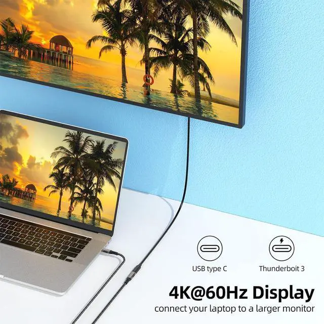 Alt view image 5 of 7 - 2Pack USB C Extension Cable 3.3FT, USB-C 3.2 Male to Female Extender Cord, USB Type C Extend Fast Charging, UHD 4K Video & 10Gbps Data Sync Transfer for Laptop, Tablet, Mobile Phone, MacBook and More