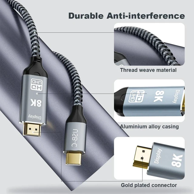 Alt view image 6 of 7 - 4K120Hz USB C to HDMI Cable 6.6Ft, 8K@60Hz USB Type C to HDMI 2.1 Adapter Cable 48Gbps HDR HDMI Cable Compatible with Thunderbolt 4/3 MacBook Pro/Air iPad 2022 iMac, Surface, XPS, Galaxy S22/S21