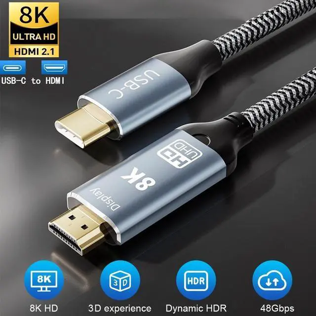 Alt view image 2 of 7 - USB C to HDMI 2.1 Cable 8K@60Hz 4K@240Hz 3.3FT Thunderbolt 4/3 to HDMI 48Gbps HDR HDCP2.3 Type C to HDMI Cord Compatible for MacBook Pro, iPad Pro, Galaxy S23, Dell, HP