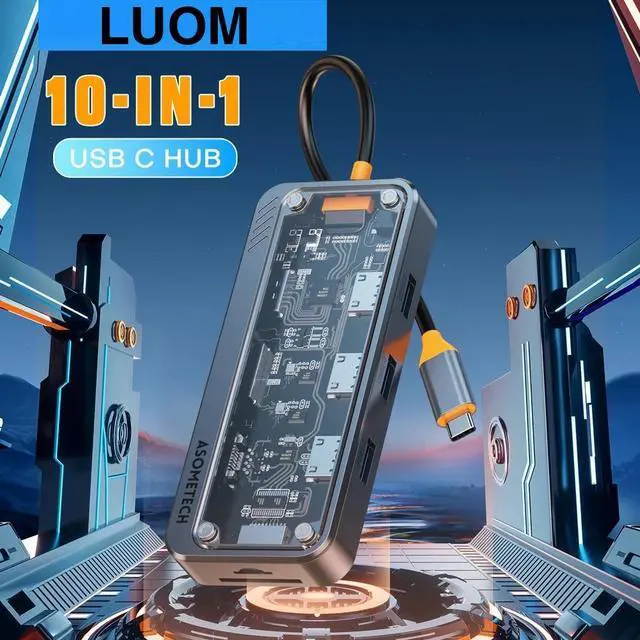 Main image of Transparent Laptop Docking Station, 10 in 1 USB C to HDMI Adapter with 1080P VGA, 3*USB A 3.0, 100W PD, Ethernet,SD/TF,Audio Port for MacBook Laptop