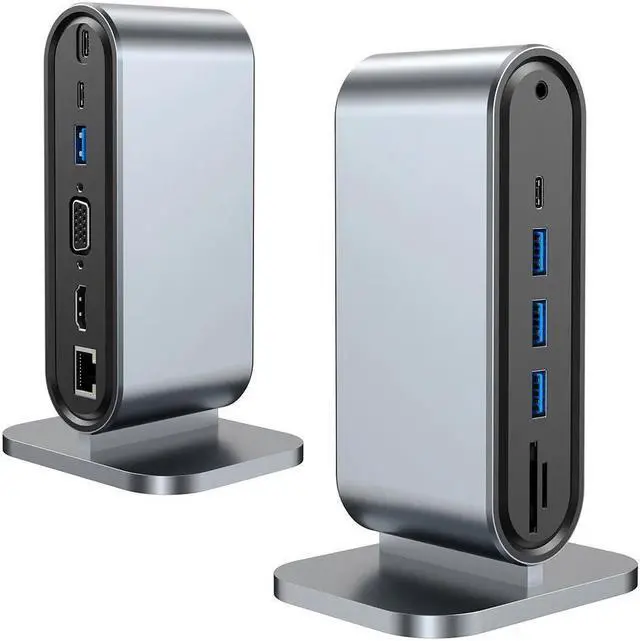 Main image of 12 in 1 USB C Docking Station Vertical, Multiport USB-C Hub Adapter with HDMI+VGA+Ethernet+100W USB C Power Charging Port+4USB+SD/TF+Audio+USB C for Laptop Notebooks