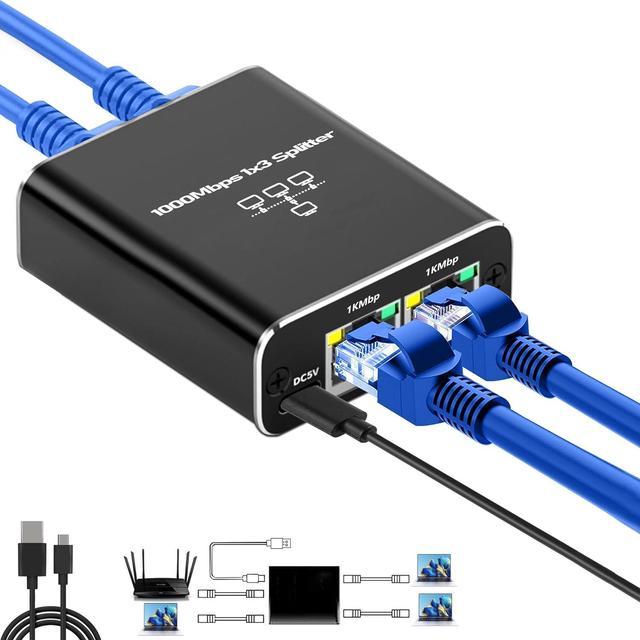 Gigabit Ethernet Cable Splitter 1 to 3, RJ45 Splitter 1 in 3 Out