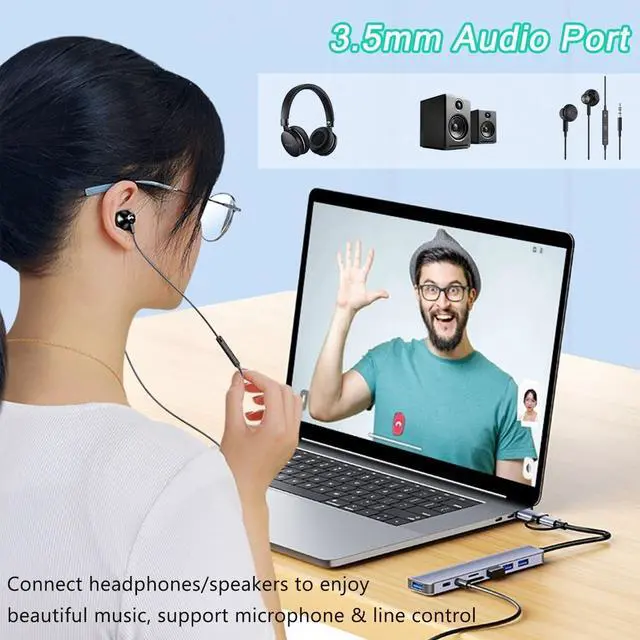 Alt view image 5 of 7 - 8 in 1 USB A Type C Hub Adapter, USB C Dongle for MacBook Pro, 8 in 1 USB C to USB Multport Adapter Compatible for USB C Laptops and Other Type C Devices (USB3.0/2.0 SD/TF Card Reader 100W PD Audio)