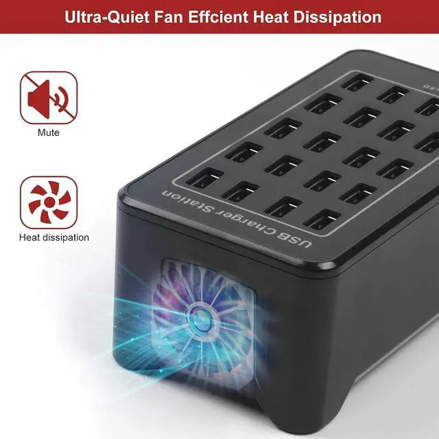 Alt view image 3 of 7 - Multiple Chargers USB Charging Station, 20-Port 100W 20A Desktop USB Charging Station for Hotels, Schools, Shops, Shopping malls and Travel - Black