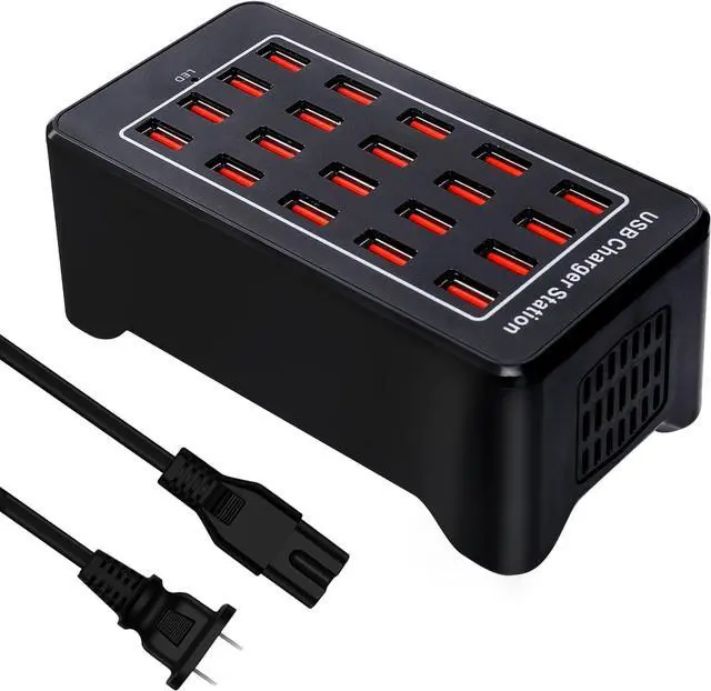 Main image of Multiple USB Charging Station, 20 Ports 100W(20A) Fast Charger Station with Power Switch, Desktop Charging Station for Multiple Devices Compatible with Cell Phones iPad Kindle Tablet - Black