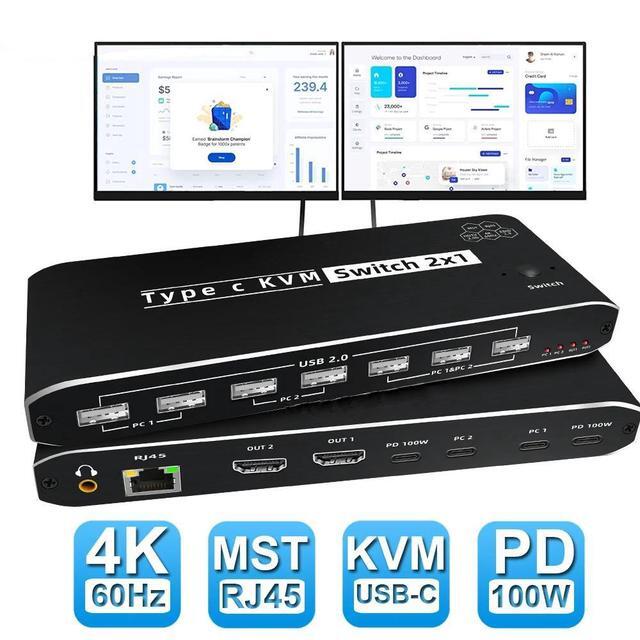 Tendak USB-C KVM Switch 2-in-1 - 8K@60Hz Met 4 USB-poorten - Bedien 2 PC's Op 1 Monitor