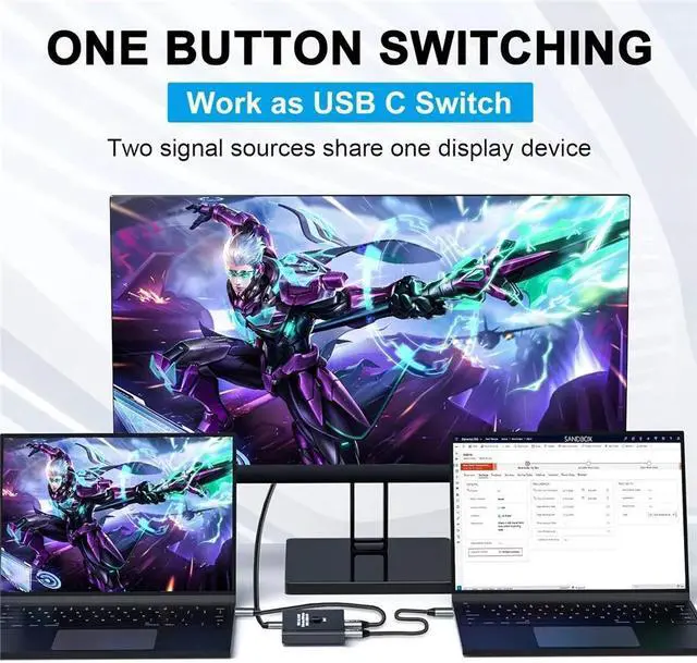 Alt view image 6 of 7 - KVM USB C Two-Way Switch 1X2/2X1 USB 3.2 Splitter Data Video Switcher 8K @60Hz PD 100W for PC Monitor