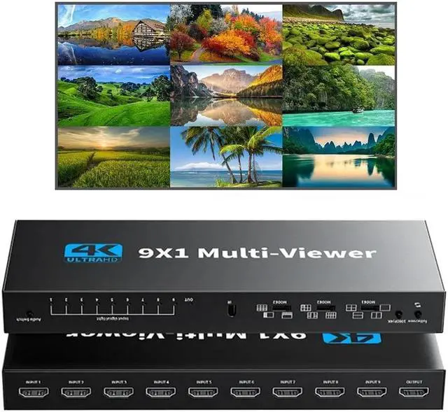 Main image of HDMI Multi-viewer Switch 9x1, LUOM HDMI Nine Multi-Viewer Switcher 9 in 1 Out 4K/1080P with Viewing Modes for Security Camera PC Gaming Consoles
