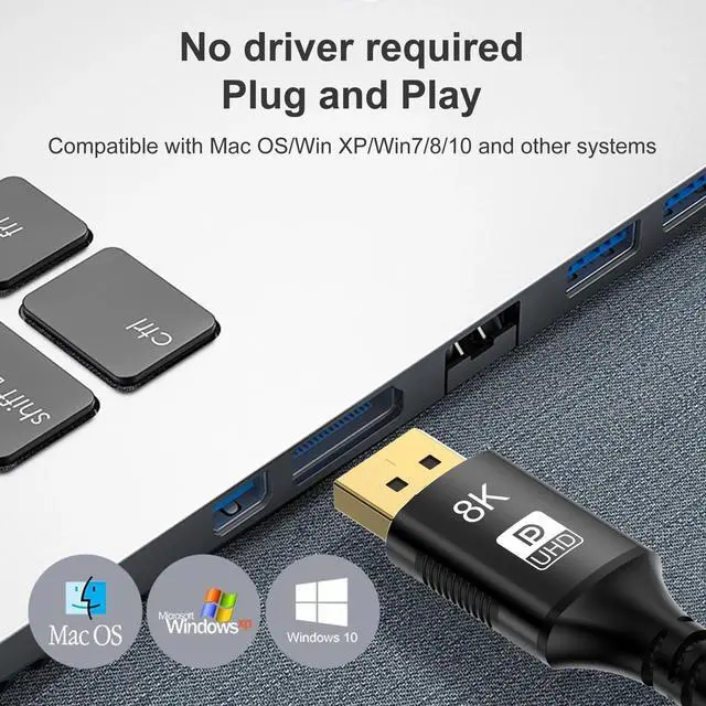 Alt view image 6 of 7 - Bi-Directional Mini DisplayPort to DisplayPort 1.4 1.4a Cable 8K 60Hz 4K 144Hz 120Hz 2K 240Hz 1080p 390Hz 360Hz Display Port to Mini DisplayPort DP 1.4 HBR3 HDR VESA Certified Cord, 1m (3.3 feet)
