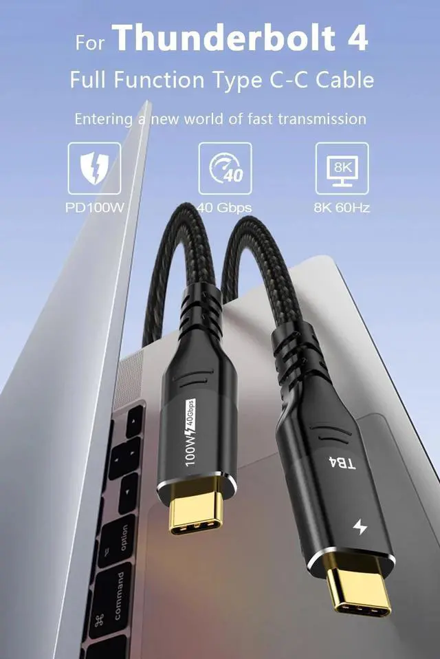 Alt view image 2 of 7 - 100W USB4 Cable, USB C to USB C Cable Fast Charging Compatible Thunderbolt 4/3 Cable, Support 8K/5K@60Hz & 40Gbps Data Transfer for MacBook Pro/Air Samsung S22 eGPU Docking GaN Charger 3.3FT