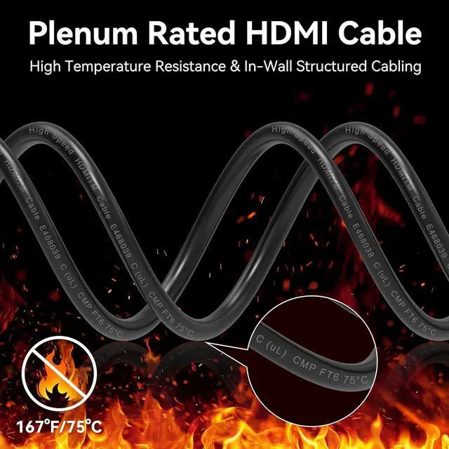 Alt view image 3 of 7 - 8K@60Hz HDMI Fiber Optic Cable, in Wall Plenum-Rated Cables, Ultra High Speed [48Gbps UHD 7680P@60Hz 3D HD 1080p] Supports Fire TV, Apple TV, Ethernet, Audio Return, Xbox PS5 PS4 PC - 50FT, Red