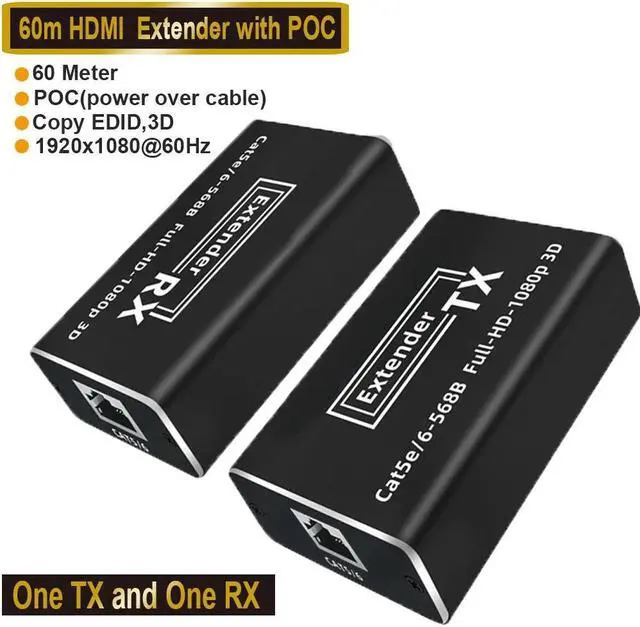 Main image of HDMI Extender Over Ethernet Cat6 - Up to 196ft (60m) - Lossless Low Latency Signal - Long Range Ethernet to HDMI at 1080p (Transmitter and Receiver)