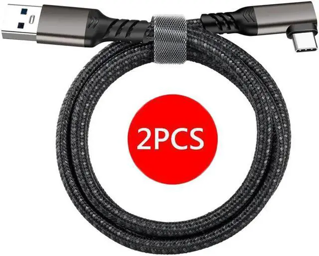 Main image of USB A to C 3.2 Gen 2 90 Degree Braided Cable - 10Gbps Data Transfer - 60W PD Charging - Thunderbolt Compatible - 6.6ft+6.6ft - for MacBooks, iPads, PC, Docks, Phones, SSD,Hard Drives