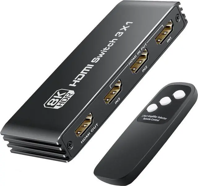 Main image of HDMI 2.1 Switch Ultra HD 8K@60Hz 3 in 1 Out HDMI Splitter with Remote HDMI Switcher Support 3D CEC HDR HDCP2.3 Compatible with PS5/4/3 Xbox Nintendo Switch Roku-TV Fire Stick