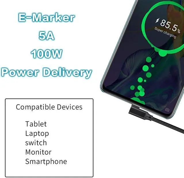 Alt view image 4 of 7 - 20Gbps USB 3.2 Gen 2X2 USB C to USB C 90 Degree Cable (1.6ft , 2 Pack) , (100W/5A) Fast Charge, 4K 60Hz HDR Monitor Video for Samsung, iPad Mini, MacBook Pro 2020 , Switch, SSD,Hard Drives