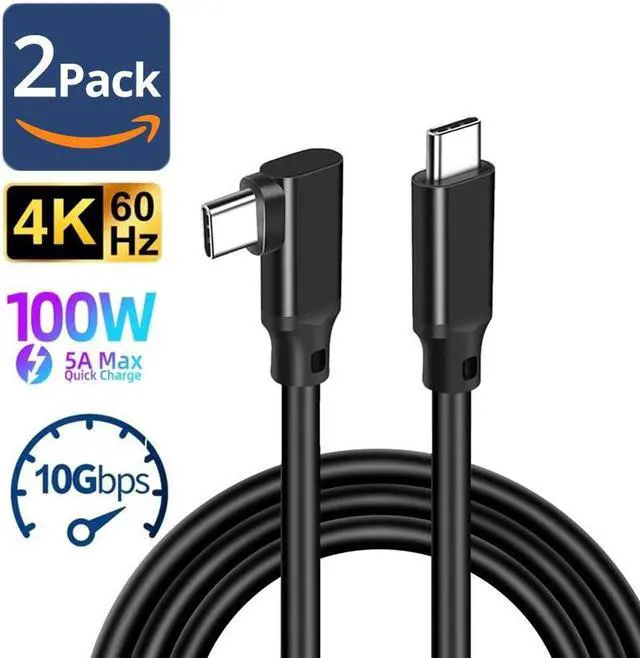 Main image of 2-Pack USB3.2 Gen 2X2 USB C to C Cable Right Angle,USB C Charger Cable 3.3FT, with 20Gbps Data Transfer, 5A 100W Fast Charging, 4K 60Hz HDR Monitor Video for MacBook Pro/Air, iPad Pro, SSD,Hard Drives