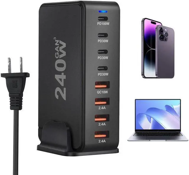 Main image of LUOM GaN 240W 8 Port USB C Charger USB QC3.0 PD100W Type C Fast Charging Mobile Phone Charging Station for Various Brands of Mobile Phones Tablet PC