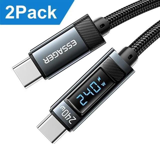 Main image of LUOM 240W USB C to USB C Cable with LED Display, 2-Pack 6.6FT Zinc Alloy Braided Type-C Cable for lPad Mini/Air/Pro, MacBook Pro, Samsung S23/S22/S10, Pixel, LG