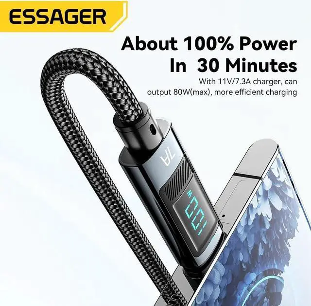 Alt view image 5 of 7 - LUOM 100W USB A to USB C Cable, 7A 100W PD QC 4.0 Type C to Type C Cable Super Fast Charging USB C Cable(6.6ft, Black, 1 Pack)