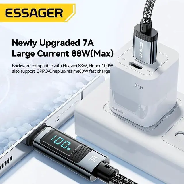 Alt view image 2 of 7 - LUOM 100W USB A to USB C Cable, 7A 100W PD QC 4.0 Type C to Type C Cable Super Fast Charging USB C Cable(6.6ft, Black, 1 Pack)
