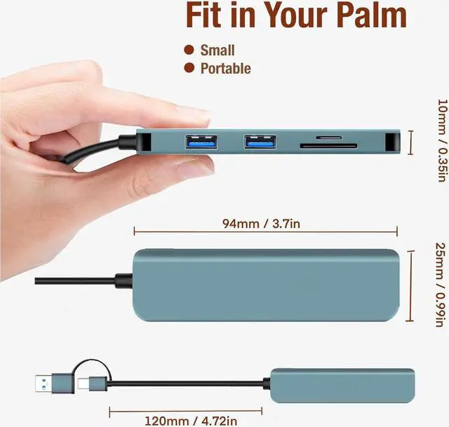 Alt view image 7 of 7 - LUOM Aluminum 5 in 1 USB Hub USB C Hub, Multiport USB Splitter Expand with 3 USB Port & TF/SD Card Reader for MacBook Pro Air, for iPad Pro Laptop, Phones and More Devices