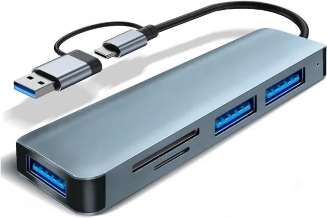 Main image of LUOM Aluminum 5 in 1 USB C Hub with 1*USB 3.0, 2* USB2.0, TF/SD Card Reader, Ultra Slim Portable USB Splitter Adapter for Laptop, PS4, Flash Drive, HDD, Xbox, Printer, Mouse, Keyboard