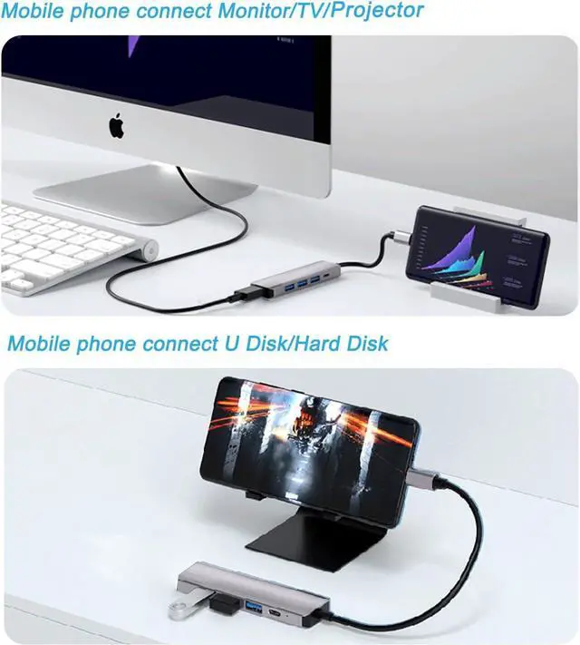 Alt view image 7 of 7 - LUOM USB C Hub, 5 in 1 USB-C Splitter Thunderbolt 3 Hub to 4K HDMI Adapter for MacBook, USB 3.0 Port, 2*USB 2.0 Port, 100W PD, Type C Dongle Compatible with MacBook Pro Air
