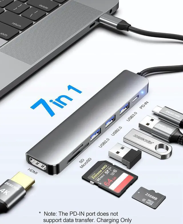 Alt view image 2 of 7 - LUOM USB C HUB, USB C Adapter 7 in 1 Dongle with 4K HDMI, Type C PD, USB3.0, 2*USB2.0, SD/TF Card Reader, Docking Station Compatible with MacBook Pro/Air, Other Type C Laptops
