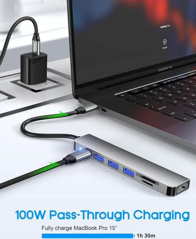 Alt view image 3 of 7 - LUOM USB C HUB, USB C Adapter 7 in 1 Dongle with 4K HDMI, Type C PD, USB3.0, 2*USB2.0, SD/TF Card Reader, Docking Station Compatible with MacBook Pro/Air, Other Type C Laptops