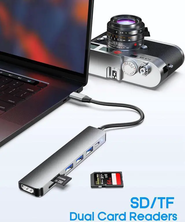 Alt view image 6 of 7 - LUOM USB C HUB, USB C Adapter 7 in 1 Dongle with 4K HDMI, Type C PD, USB3.0, 2*USB2.0, SD/TF Card Reader, Docking Station Compatible with MacBook Pro/Air, Other Type C Laptops