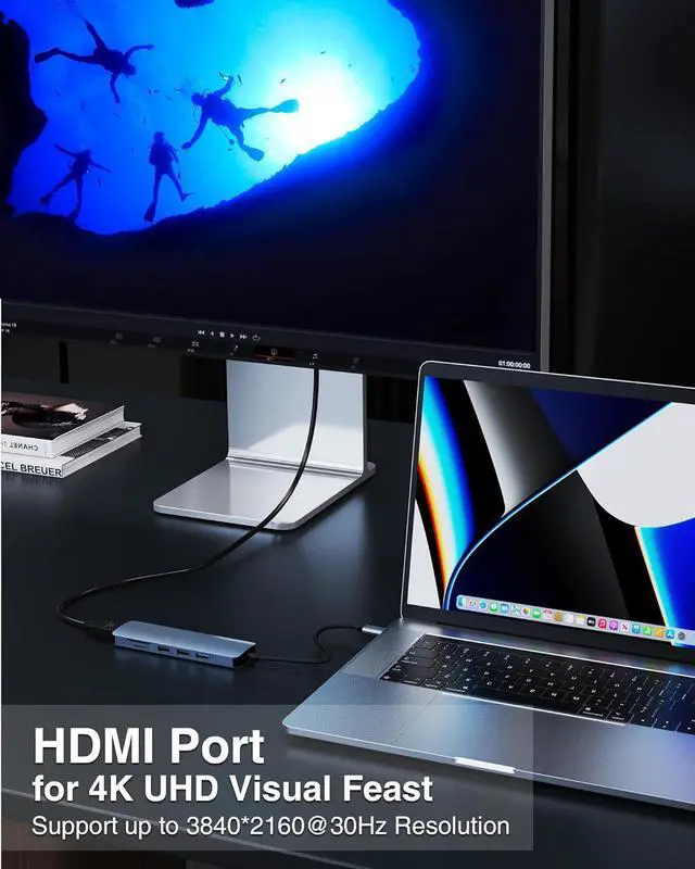 Alt view image 3 of 7 - LUOM 6 in 1 USB C to HDMI Adapter 4K@30Hz with USB 3.0, 2*USB 2.0, SD/TF Card Reader Compatible with Mac M1, M2, M3, iPad, iPhone 15 Pro/Pro Max, More Type C Devices