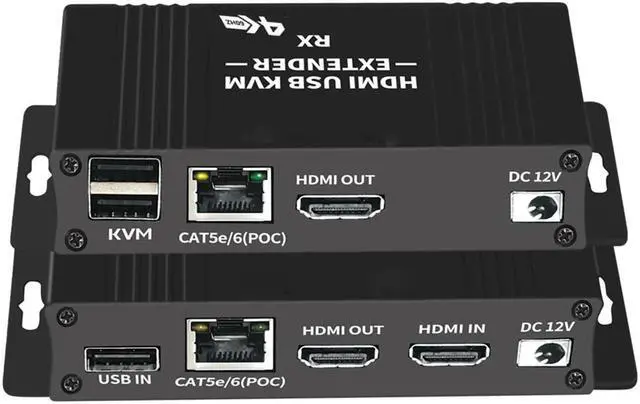 Main image of Jansicotek 4K@60Hz HDMI KVM USB Extender Over Cat 5e/6 up to 60M(196ft), KVM Extender Over IP Zero Latency Support All System, Plug & Play, 2 Ports USB2.0 (Transmitter and Receiver)