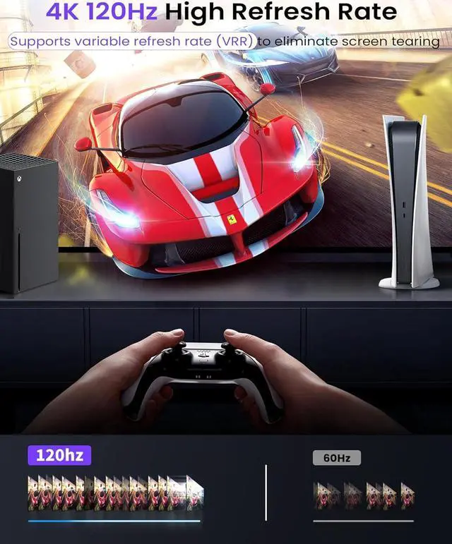 Alt view image 6 of 7 - LUOM HDMI 2.1 Switch 8K@60Hz, Bi-Directional HDMI Switcher 4K@120Hz, Aluminum HDMI Splitter 2 in 1 Out 48Gbps Ultra HD VRR, Dynamic HDR, HDCP 2.3 Compatible with Xbox Series X PS5 Fire Stick