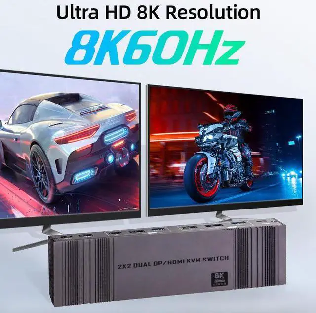 Alt view image 5 of 7 - LUOM HDMI DP KVM Switch with Remote Control, Dual Monitor 2 Port 8K@60Hz 2 Monitors 2 Computers USB 3.0 KVM Switcher PC Extended Display for 4 USB Devices Like Mouse Keyboard Printer Gamepad