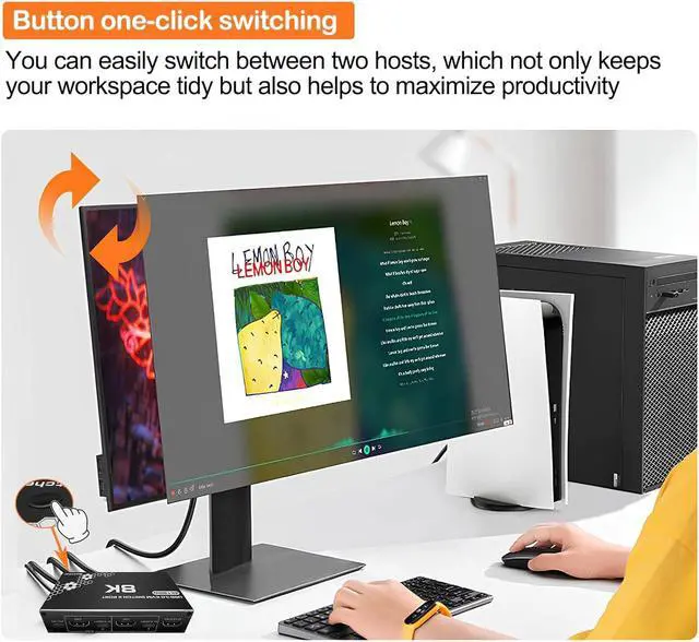 Alt view image 5 of 7 - LUOM 8K USB HDMI KVM Switch 2 in 1 Out, 2 Computers 1 Monitor Share 1*rj45 Port, 3*USB3.0 Port, Keyboard Mouse Printer Switcher Switch