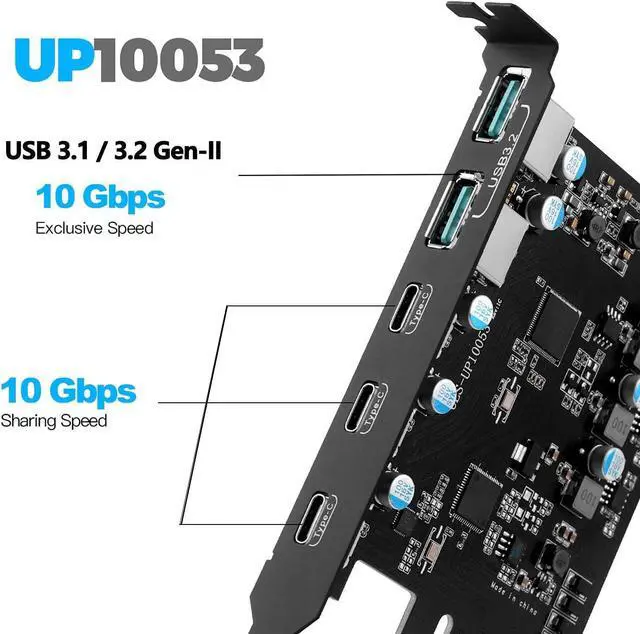 Alt view image 2 of 7 - LUOM 5-Ports Superspeed 10Gbps USB 3.2 Gen2 PCI Express Expansion Card for Windows 11, 10, 8.x, 7, Vista, XP Desktop PCs, Built in Self-Powered Technology, (3X USB C - 2X USB A)