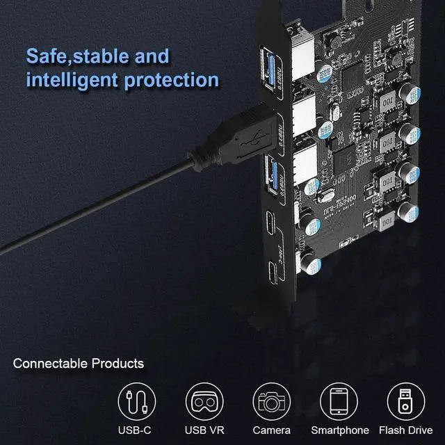 Alt view image 5 of 7 - LUOM 5 Port PCIE Expansion Card, USB3.0 5Gbps High Speed Transmission Stable Power USB 3.0 Front Expansion Card, 5 External USB3.0 Ports (2X USB C - 3X USB A)