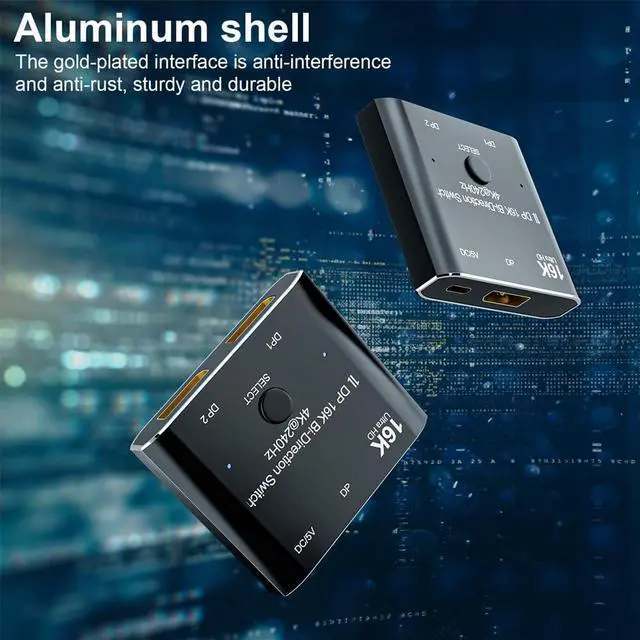 Alt view image 6 of 7 - LUOM DisplayPort Switch 16K DP Switcher, LUOM DP 2.0 Switch Bi-Directional 1 in 2 Out/2 in 1 Out Support 4K@60Hz, 80 Gbps for 2 Computers 1 Monitor