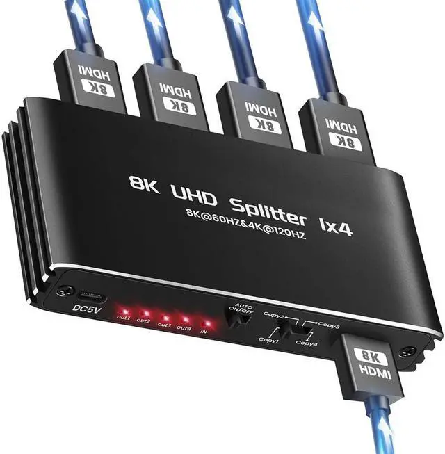 Main image of LUOM 8K HDMI Splitter 1 in 4 Out 4K120hz,HDMI 2.1 Splitter 1x4 8K60HzSmart EDID Managementhue Light syncCompatible with Xbox Series X, PS4 Pro, PS5, Blu-ray Player